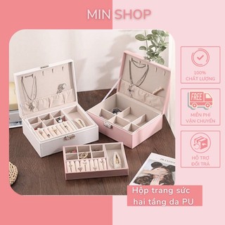 Hộp đựng trang sức hai tầng bọc da có khoá trống chộm, trẻ trung.