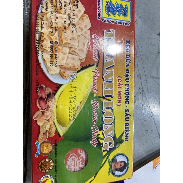 Kẹo Dừa Thanh Long đậu phộng sầu riêng ( Coconut Peanut Durian Candy) -Hộp 500G gói giấy