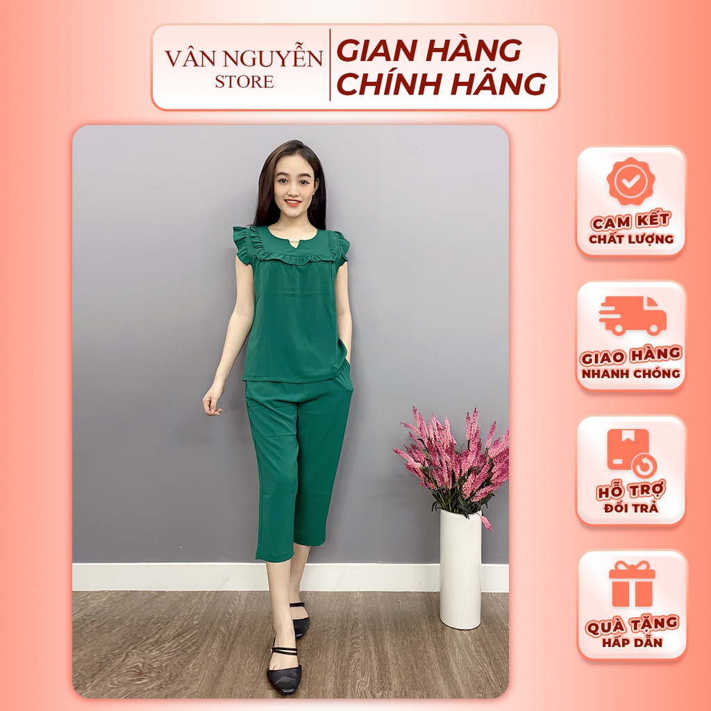 Đồ Bộ Lửng Chất Vải Mango Cao Cấp Thiết Kế Sát Nách Cổ Phối Tai Bèo Xinh Xắn Dành Cho Chị Em Từ 45kg Đến 75kg - B58