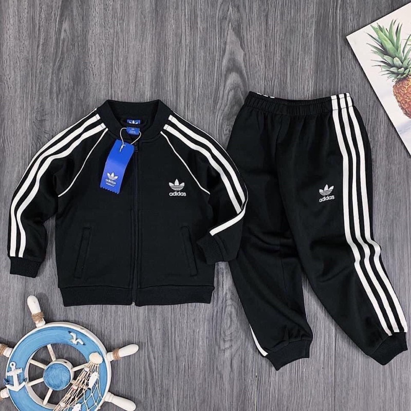 Bộ kéo khoá 3 sọc ch bé trai bé gái màu xanh than, đen basic dễ phối đồ, bộ 3 lá cổ bomber chất da ca chéo mềm xịn đẹp