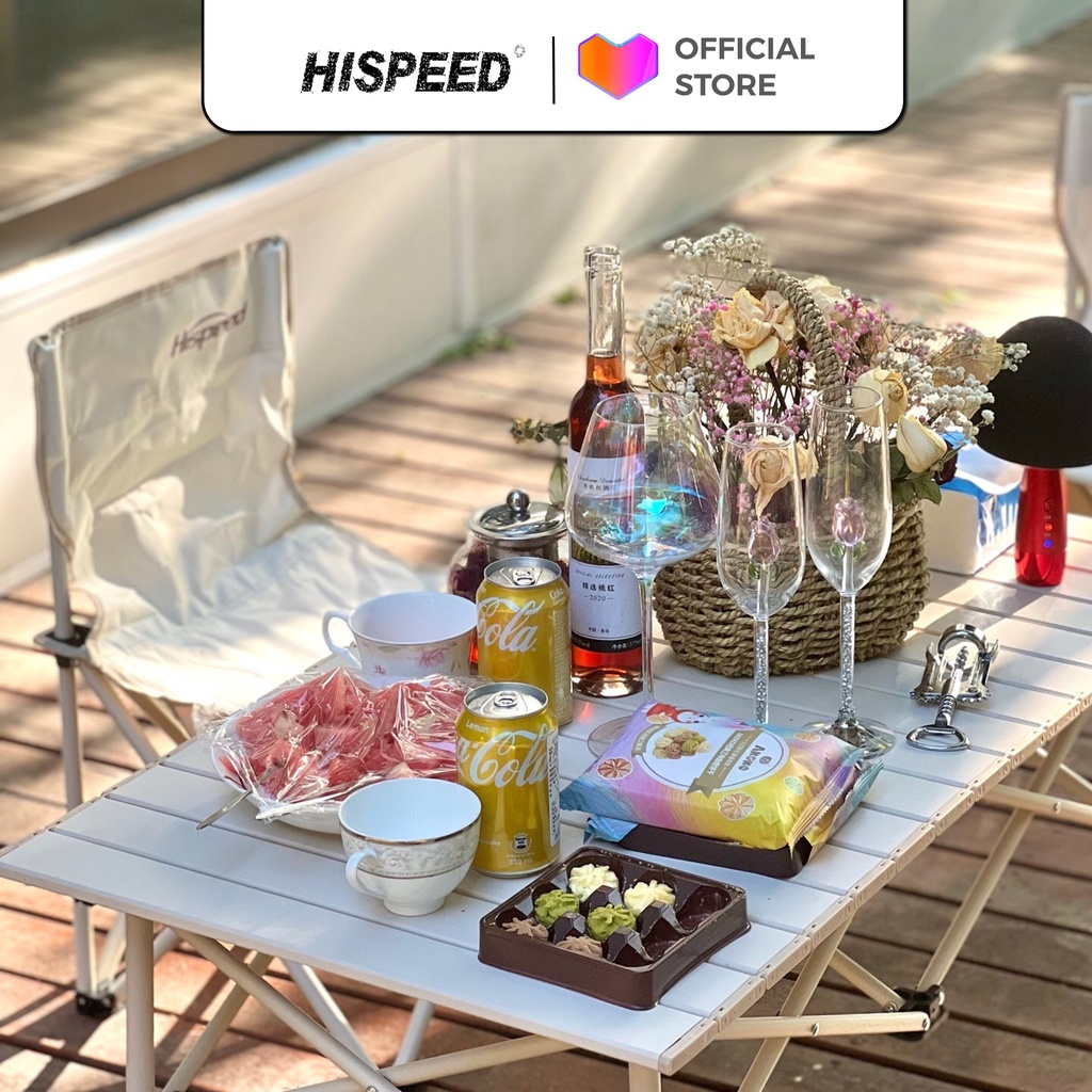 Ghế Dã ngoại Cắm trại gấp gọn Ghế xếp cao cấp trắng ngà bọc nhựa Hispeed, vải oxford 600D
