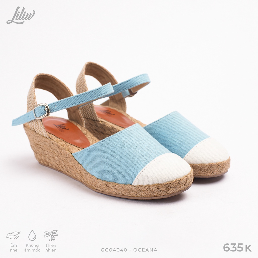 Cao gót kín mũi tròn đế xuồng quai gài cao 4cm kiểu búp bê - Oceana màu xanh