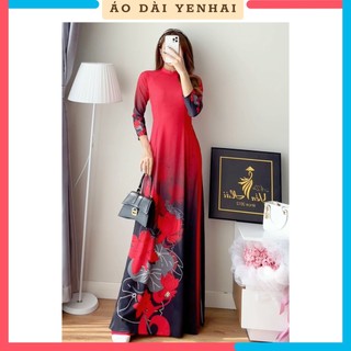 Áo dài truyền thống in 3D hoạ tiết hoa sen | Mã D106
