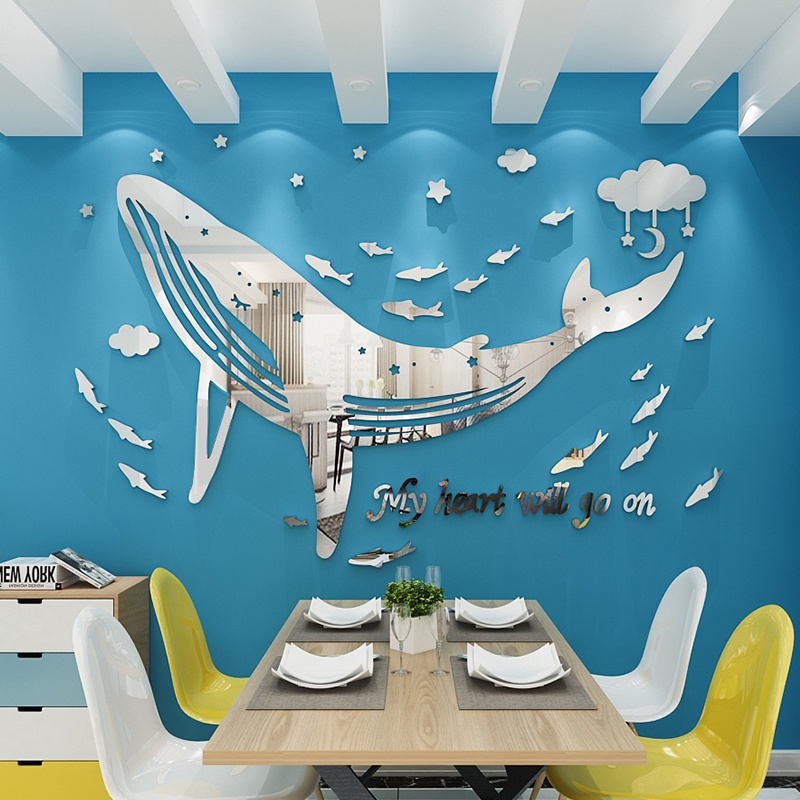 Sticker Dán Tường Bằng Acrylic Mặt Gương Acrylic Hình Cá Voi 3D Thời Trang Sáng Tạo Trang Trí Phòng Khách / Phòng Ngủ