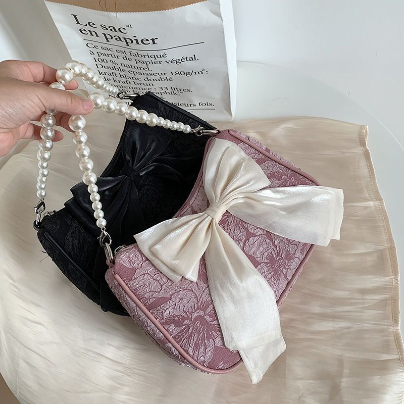 Oeteo Túi Xách Đeo Vai Phối Dây Xích Ngọc Trai Nơ Thời Trang Nữ Sành Điệu