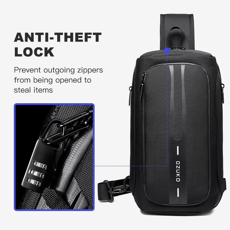 Túi đeo chéo ngực LABER LEE chống trộm chống nước có cổng sạc USB cho nam