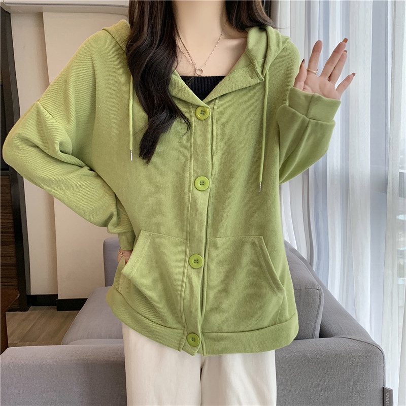 Áo khoác hoodie SUXI tay dài màu sắc đơn giản cho phái nữ
