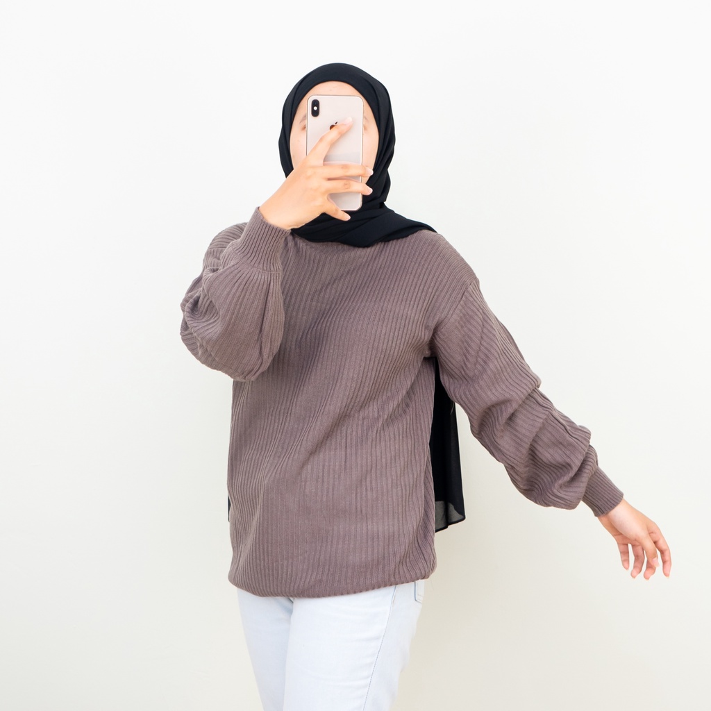 Áo Sweater Dệt Kim Cổ Lọ Tay Phồng Xinh Xắn Cho Nữ