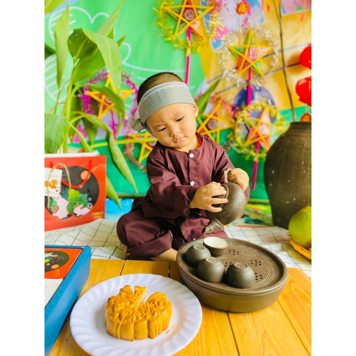 Bộ quần áo bà ba cho bé trai, bé gái có kèm khăn chất đẹp