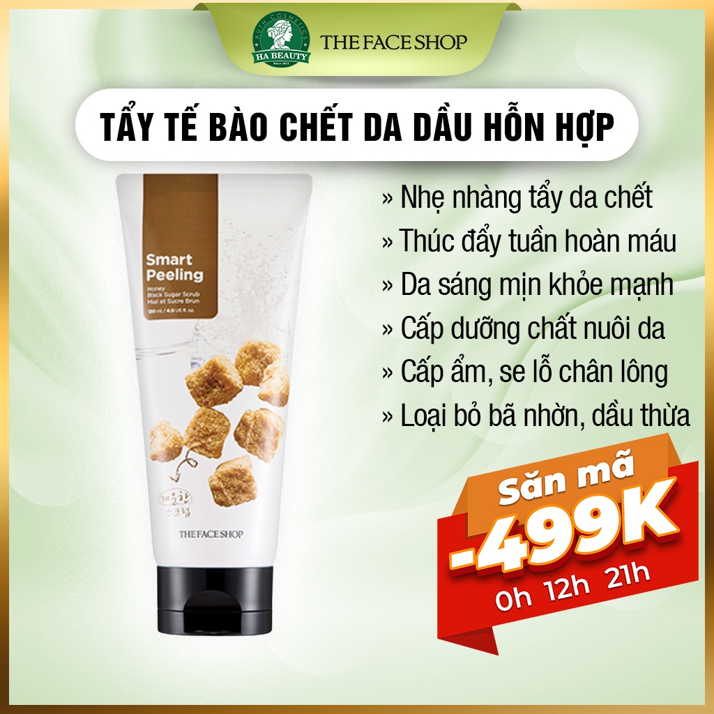 Tẩy tế bào chết da chết cho da dầu hỗn hợp The Face Shop Hà Beauty Smart Peeling Honey Black Sugar Scrub 120ml
