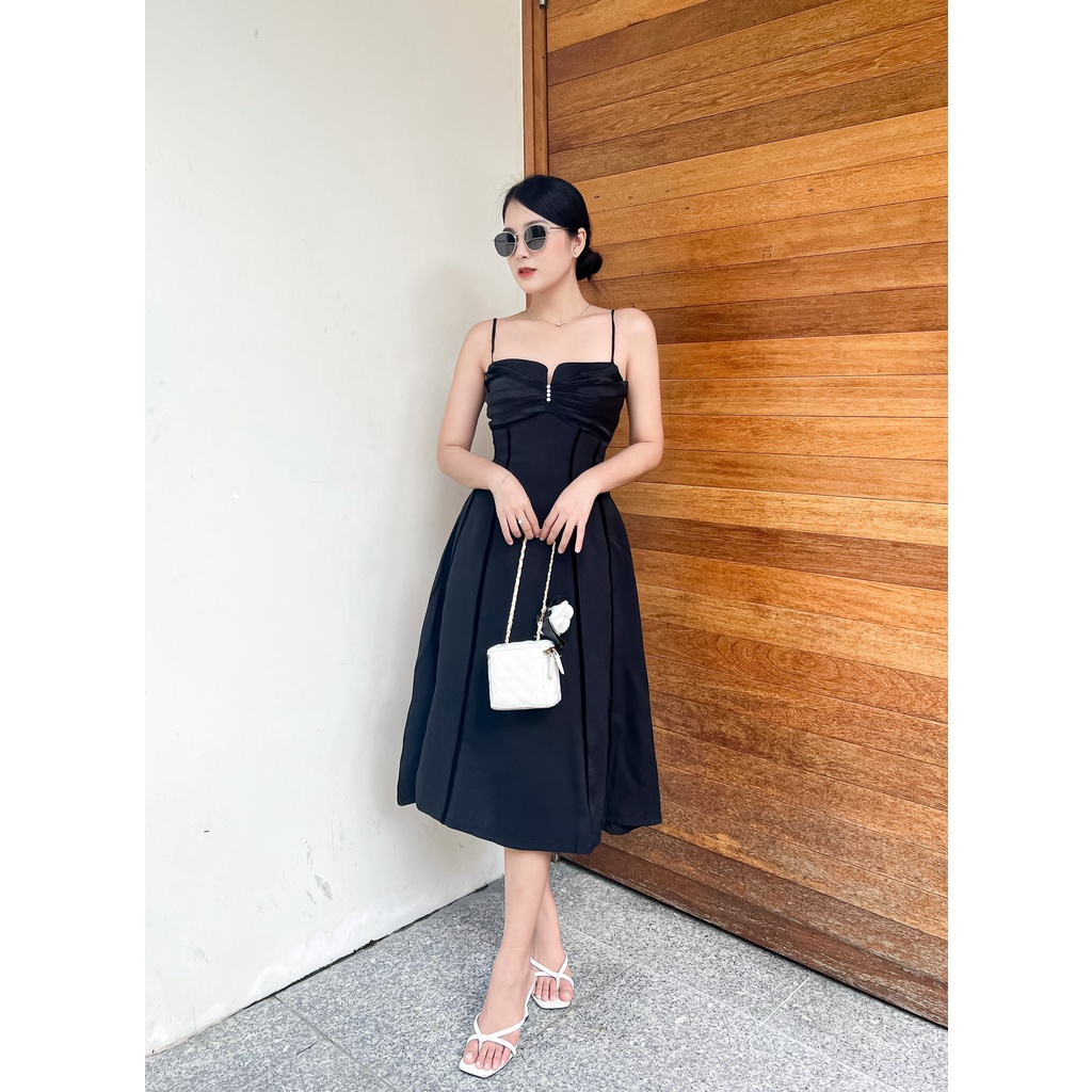 Đầm Dự Tiệc Hai Dây Gợi Cảm Dáng Xòe, Váy Maxi Xếp Ly YAMI DRESS