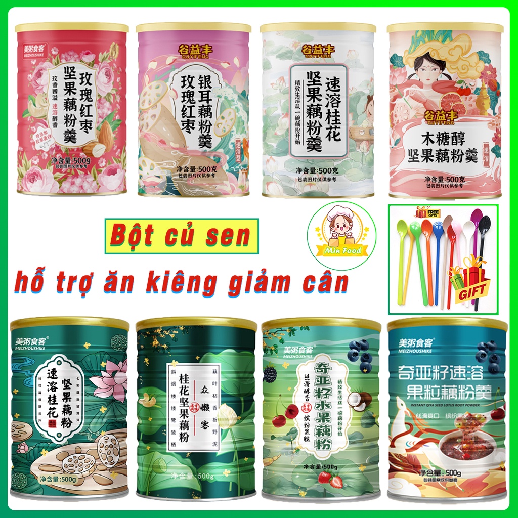 Bột củ sen mix hạt dinh dưỡng hộp 500gr hiệu Meizhoushike, bột củ sen giảm cân ,ăn kiêng,dưỡng nhan (hộp màu xanh đậm)