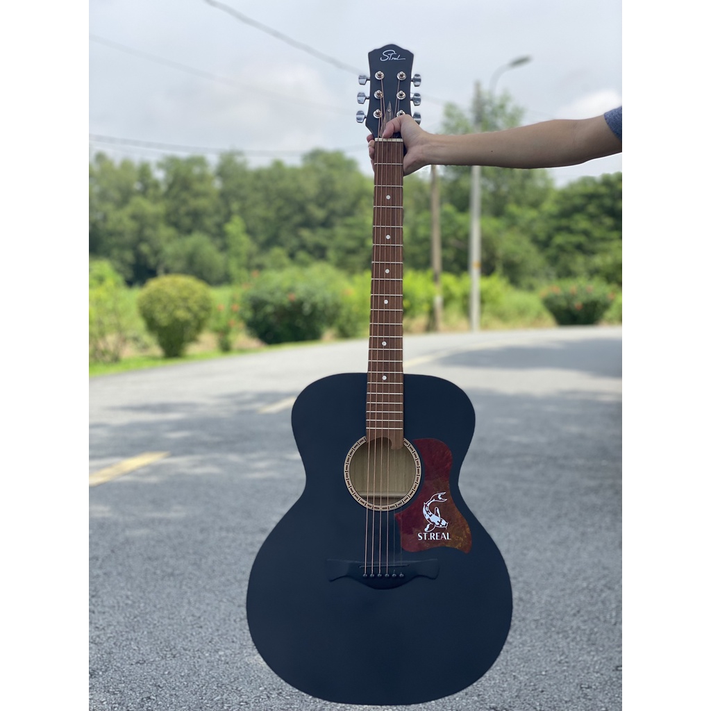 [MÃ giảm 40K]Đàn Guitar Acoustic Mã ST-OM1 (Black) Chính Hãng ST.Real Có Ty Chỉnh Cần Chất Liệu Gỗ Nhập Khẩu