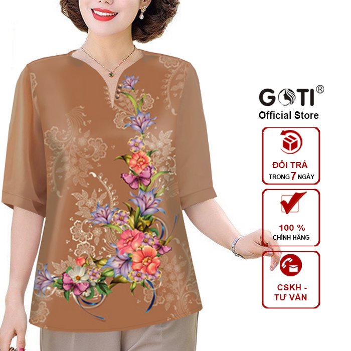 GOTI - Áo Kiểu Trung Niên Size Lớn Dạng Áo Sơ Mi Trung Niên Thời Trang U50-60 In Họa Tiết 3A36 3A34