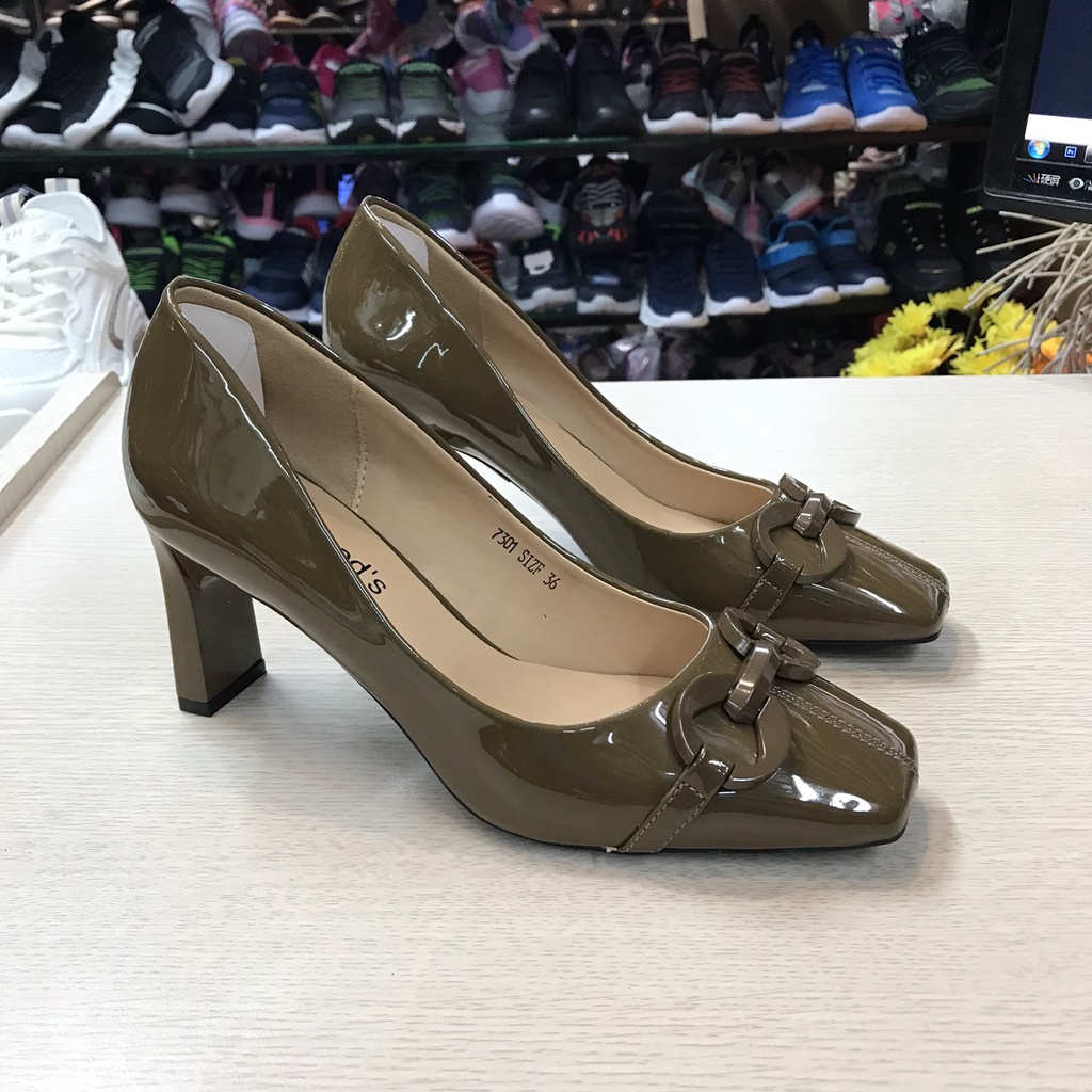 Giầy Cao Gót Nữ Da Bóng Hàng QCCC Gót Cao 7cm Da Thật