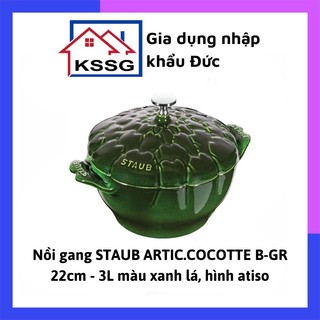 Nồi gang staub artic.cocotte b-gr 22cm - 3l màu xanh lá, hình atiso