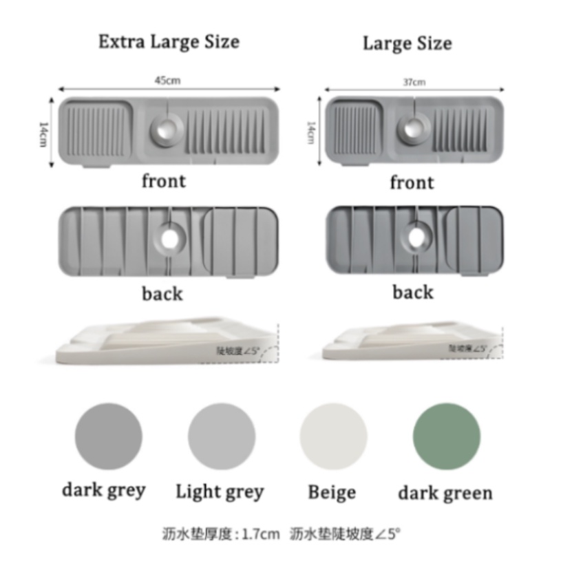 ✨Mới Nhất! ✨45*14cm Tấm silicone thấm Tấm khay đựng đồ thấm hút gắn vòi nước bồn rửa bằng silicone dành cho phòng tắm nhà bếp