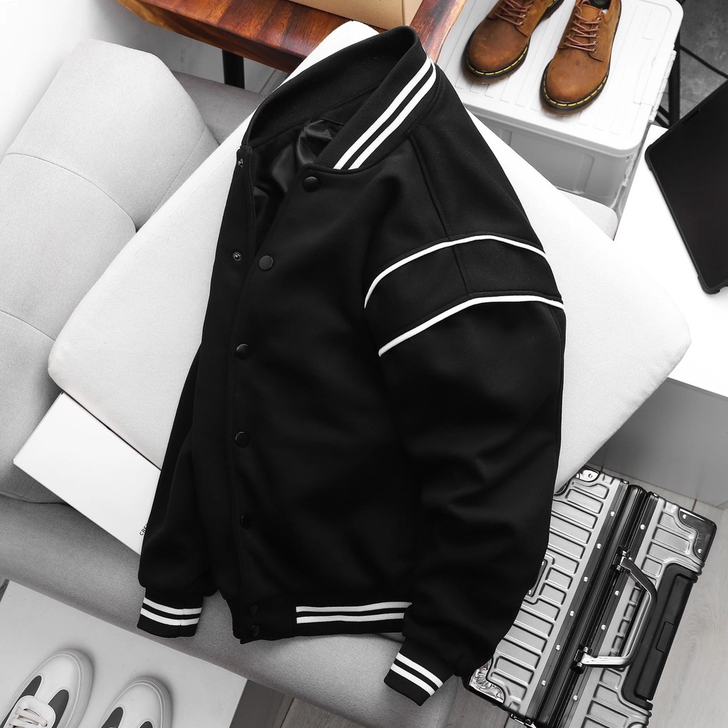 Áo Khoác da lộn bomber form rộng 2 lớp, phối màu siêu thời trang, Áo Khoác Dù Unisex Nam Nữ