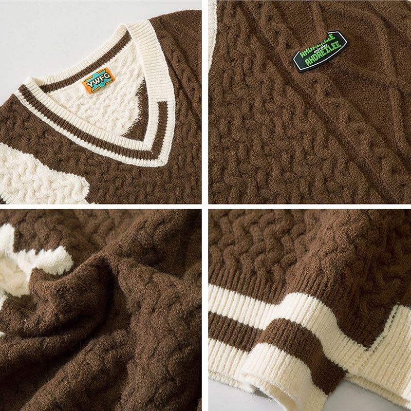 Áo Sweater Dệt Kim Sát Nách Màu Sắc Tương Phản Phong Cách Hip Hop Thời Trang Mùa Thu Cho Nam Và Nữ