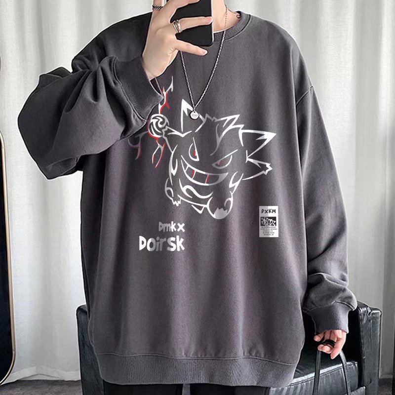 Áo Sweater Chui Đầu Dáng Rộng Tay Dài Cổ Tròn In Hình Quái Vật Hoạt Hình Thời Trang Mùa Thu Size M-8XL Cho Nam Sinh