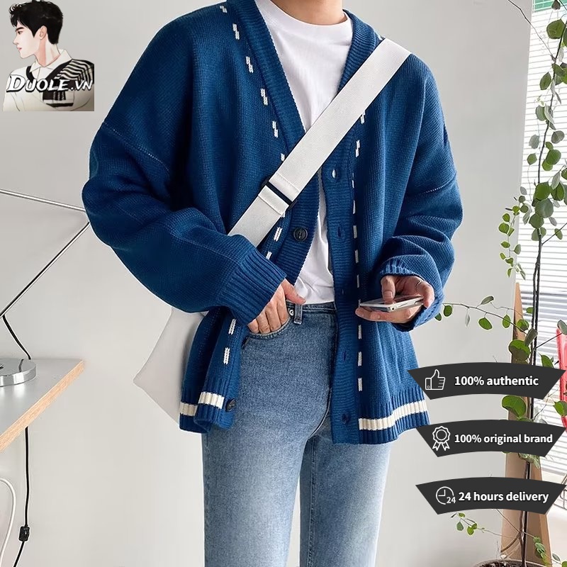 Áo Khoác cardigan Dệt Kim Phong Cách Nhật Bản 2 Màu Tùy Chọn Cho Nam simple cardigan nam from rộng fashion khoác len mỏng bông Hàn Quốc áo sơ mi nam dài tay
