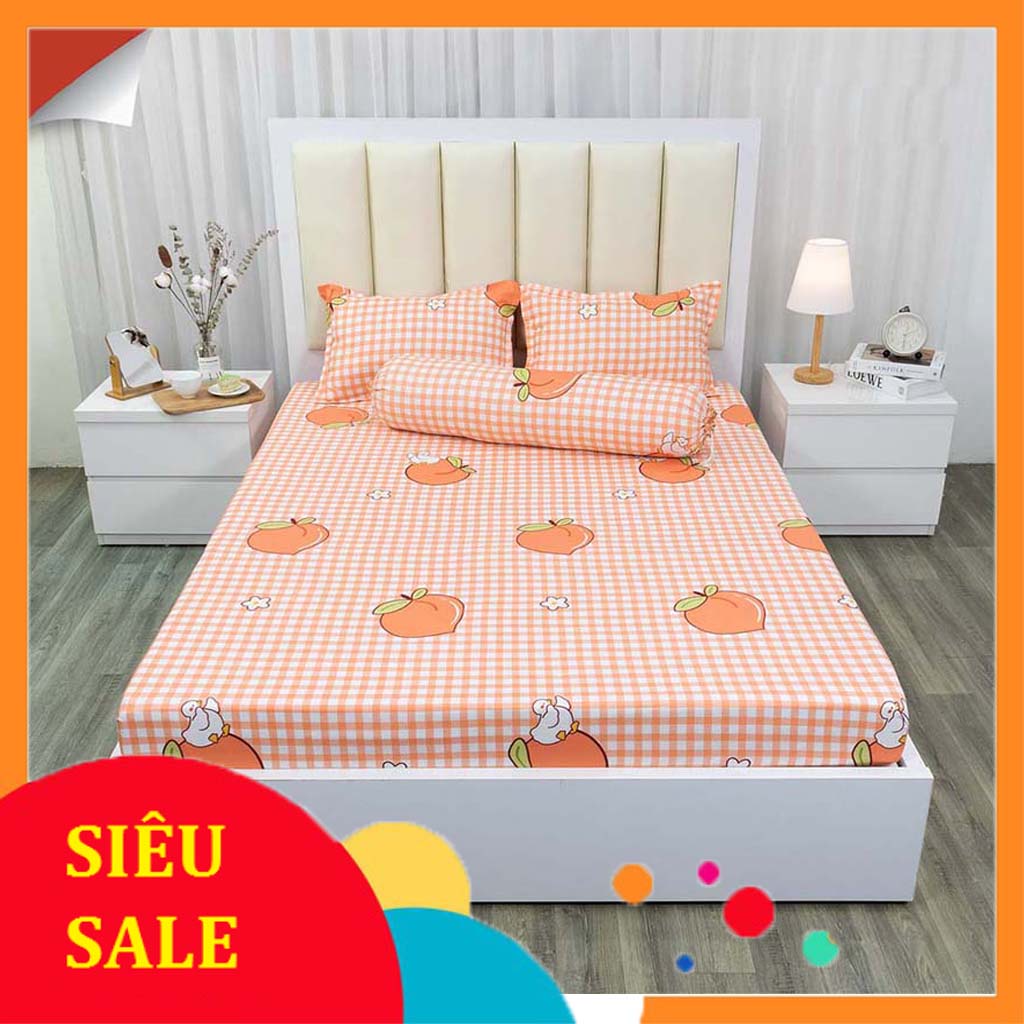 Bộ 3 Món ga gối cotton poly 1m6 x 2m (bo chun miễn phí 10cm), Mẫu ĐÀO CAM
