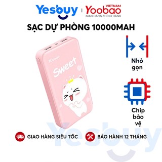 Sạc dự phòng mini 10000mAh Yoobao P10W - Sạc đồng thời 2 thiết bị - Kèm đèn LED - Hàng Chính Hãng - Bảo Hành 12 Tháng
