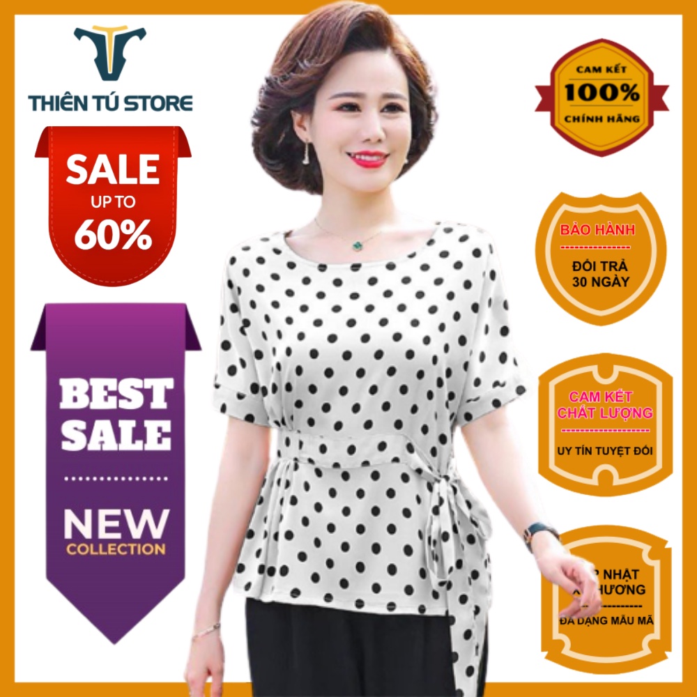 Áo kiểu nữ trung niên sang trọng Thiên Tú , họa tiết chấm bi nhỏ chất voan mát mẻ thanh lịch tinh tế