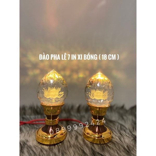 ĐÈN THỜ PHA LÊ CAO CẤP ĐÀO 7 IN XI BÓNG (18cm) 1 CẶP