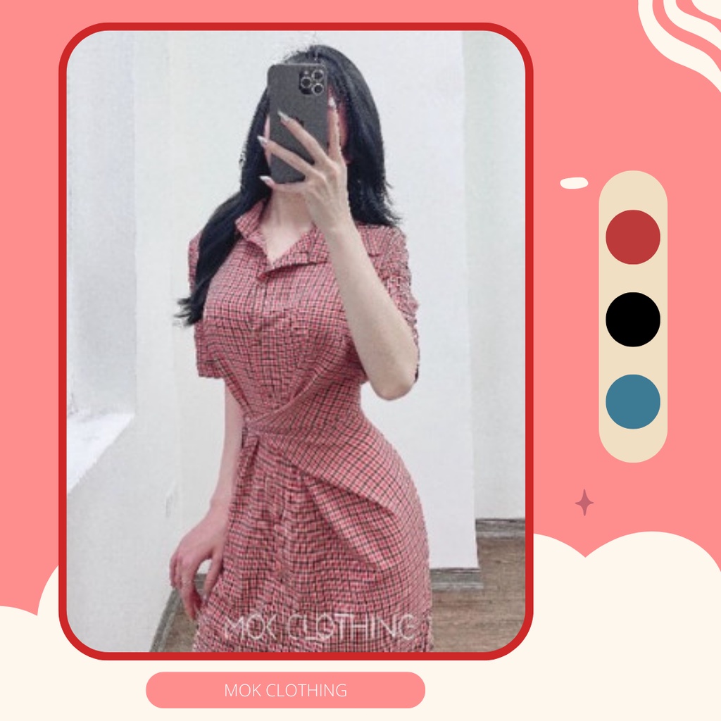 Váy dáng dài kẻ caro lịch sự, giấu bụng tốt - bc18