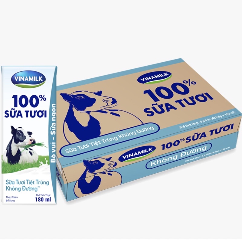Thùng 48 Hộp Sữa Tươi Tiệt Trùng Vinamilk Không Đường 180ml
