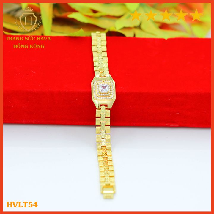 Lắc Tay Nữ Đồng Hồ Titan, Vòng Tay Mặt Đính Đá Xi Mạ Vàng Non 24k - Trang Sức Hava Hong Kong - HVLT54