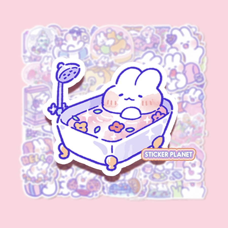 Sticker hình dán trang trí hình thỏ dễ thương mong mong chống nước dán mũ bảo hiểm, laptop, guitar, vali, sổ
