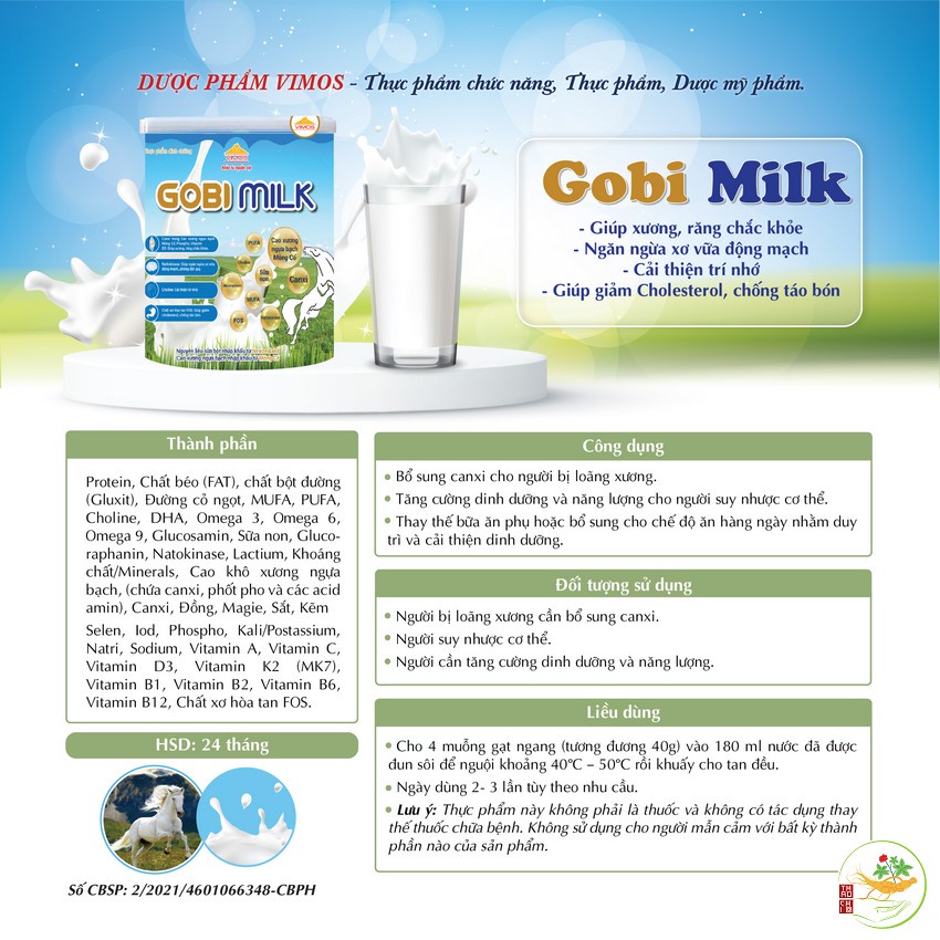 Sữa Cao Xương Ngựa Bạch Mông Cổ GOBI MILK, Phòng Ngừa Loãng Xương, Giảm Đau Mỏi Xương Khớp, Giảm Cholesterol