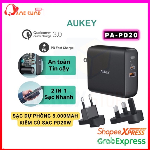 Củ Sạc Nhanh PD 2 Cổng Kiêm Sạc Dự Phòng 5000Mah Aukey PA-PD20