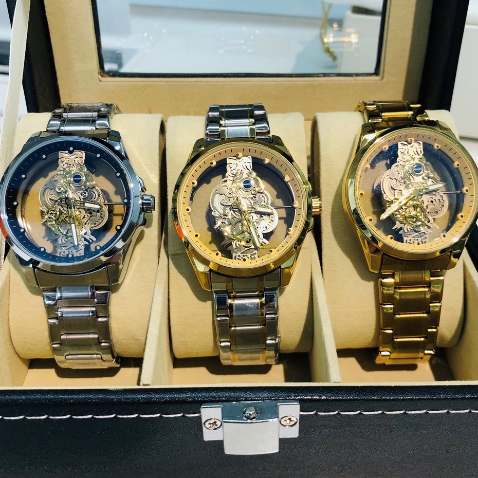 Đồng hồ cơ nam T9918 chính hãng dây thép không gỉ vàng chất Liệu cao cấp thiết kế sang trọng chống nước