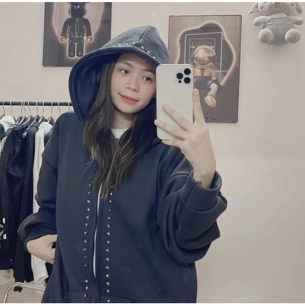 Áo Khoác Hoodie Zip ARIMI Đính Đá Unisex Chất Vải Nỉ Cao Cấp