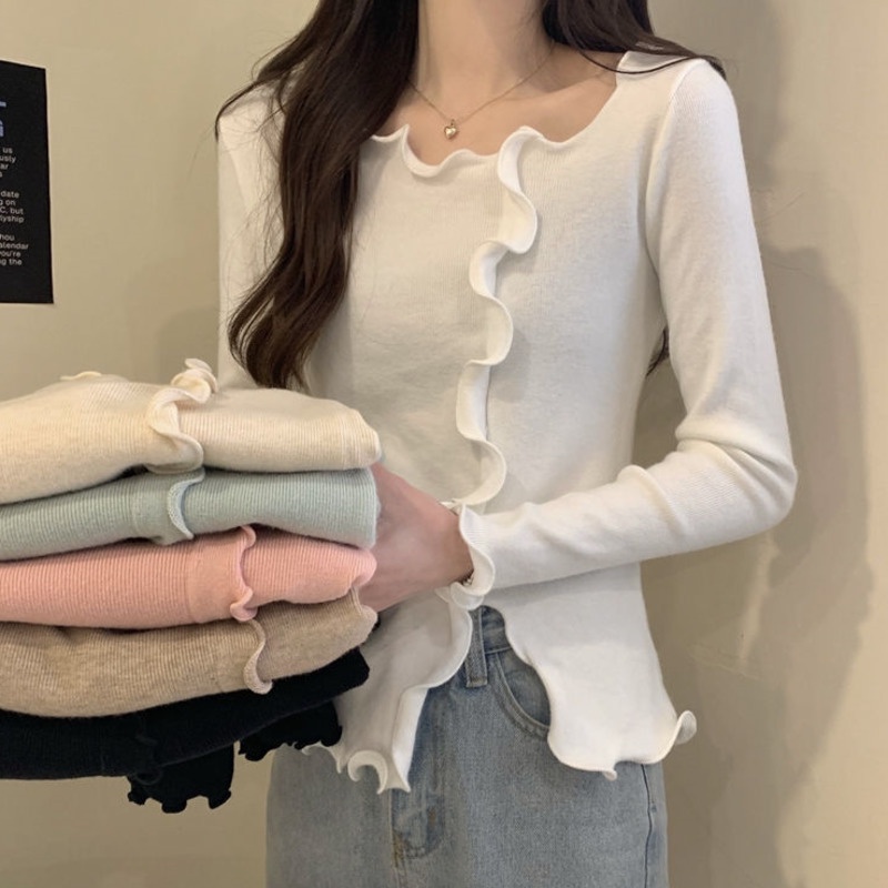 Áo Sweater Dệt Kim Tay Dài Màu Trơn Thiết Kế Xẻ Tà Đơn Giản Thời Trang Cho Nữ
