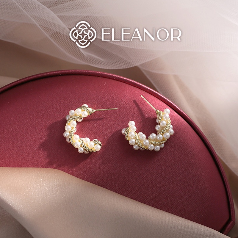 Bông tai nữ chuôi bạc 925 Eleanor Accessories ngọc trai nhân tạo dạng xoắn cong chữ C phụ kiện trang sức 4725