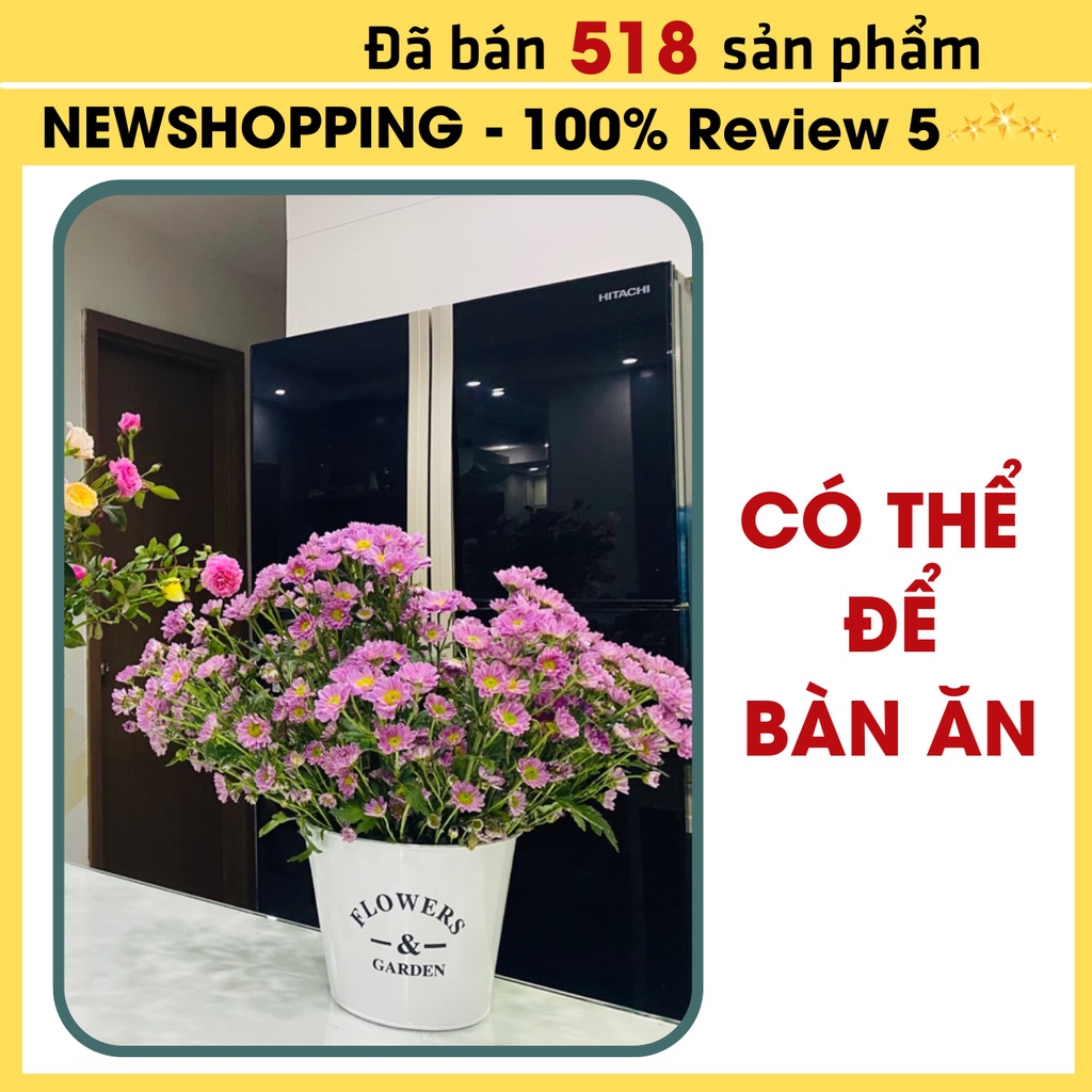 Chậu Hoa Sắt New Shopping Xô Cắm Hoa Trang Trí Garden Bình Thiếc Decor Vintage Xanh,Vàng,Trắng
