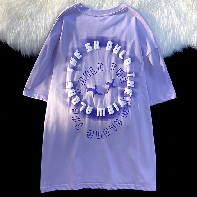 Áo thun ZHELIHANGFEI ngắn tay dáng rộng kiểu retro Mỹ thời trang