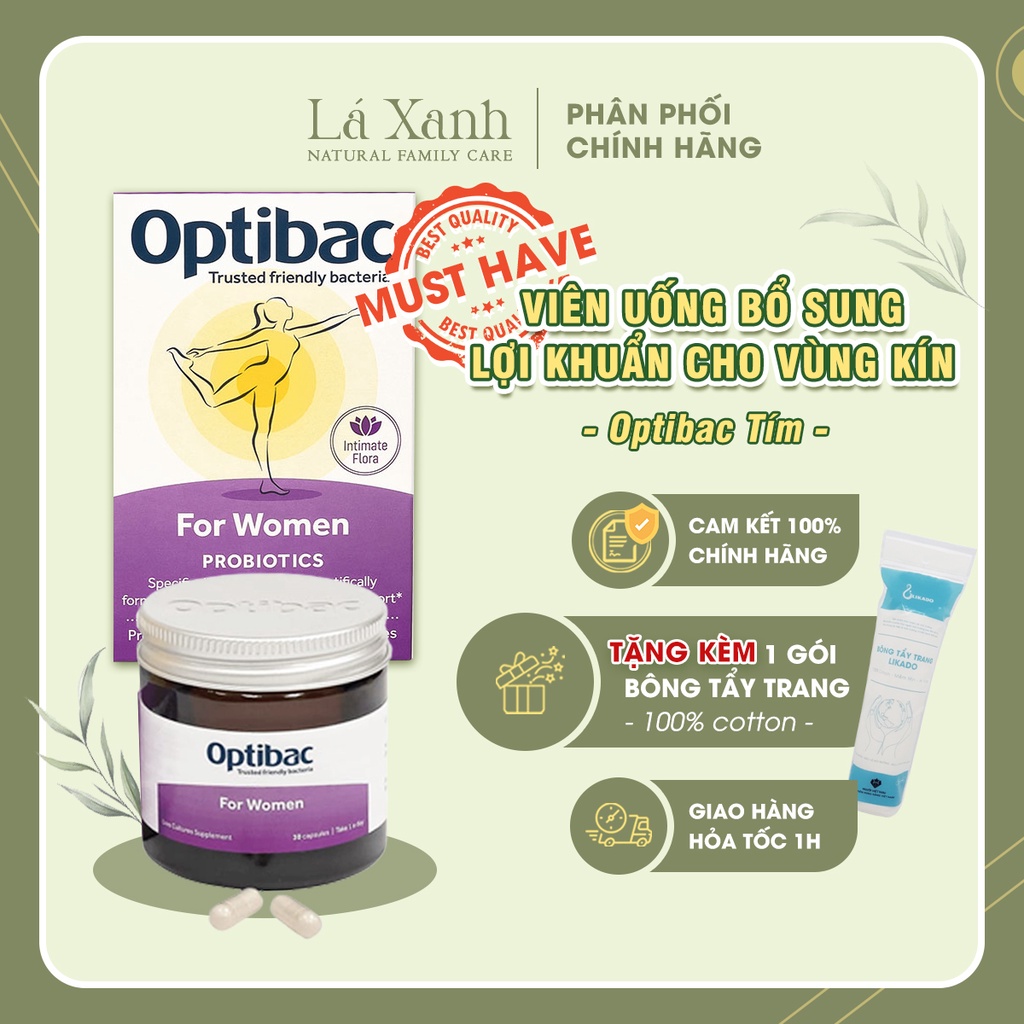 Viên uống lợi khuẩn vùng kín Optibac Tím cho phụ nữ mẹ bầu và sau sinh giảm viêm ngứa mùi hôi