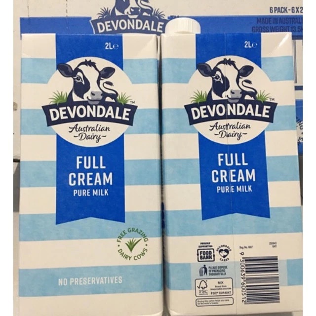 Sữa DEVONDALE 2L Sữa Tươi Nguyên Kem - 6 HỘP 2L - Sữa Tươi Nhập Khẩu Úc