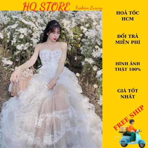 Set maxi áo ren 2s có lót váy lưới tầng kèm lót trong - Maxi HQ store