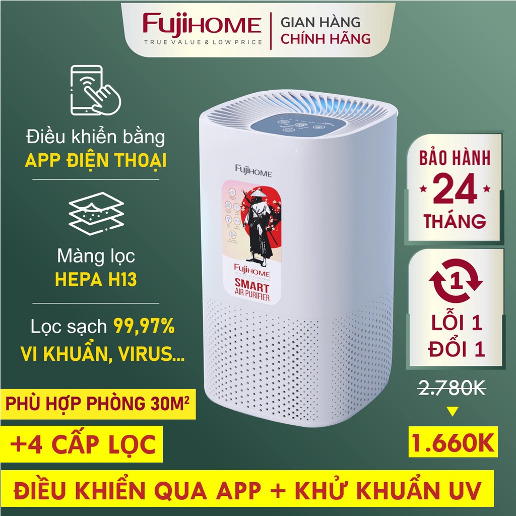 Máy lọc không khí Nhật Bản Nhập Khẩu FUJIHOME 4 cấp điều khiển bằng app, bộ lọc bụi mịn PM2.5 - khử mùi