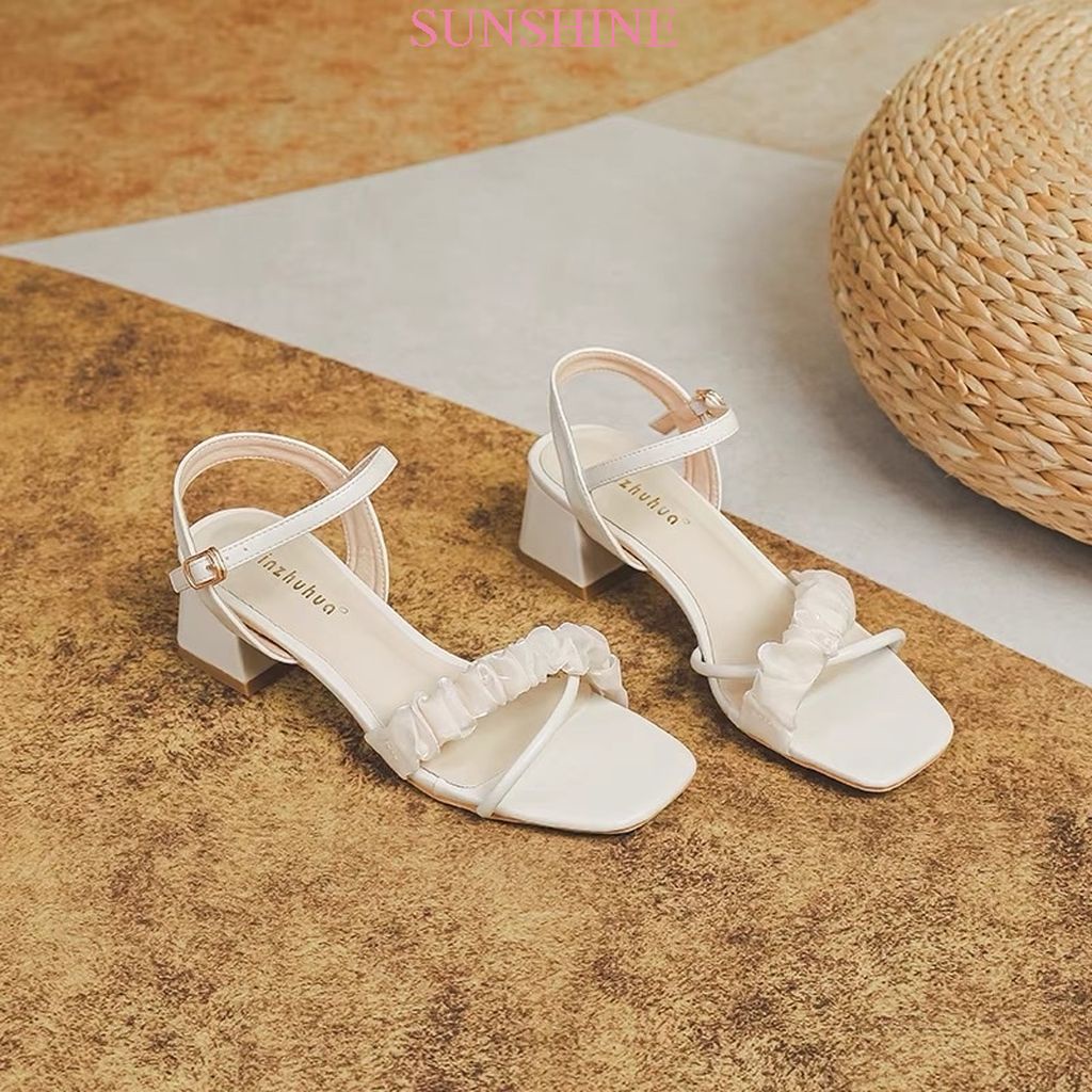 Giày cao gót nữ đế vuông, sandal cao gót nữ đế 5p tiểu thư trang nhã Sunshine_Store A006