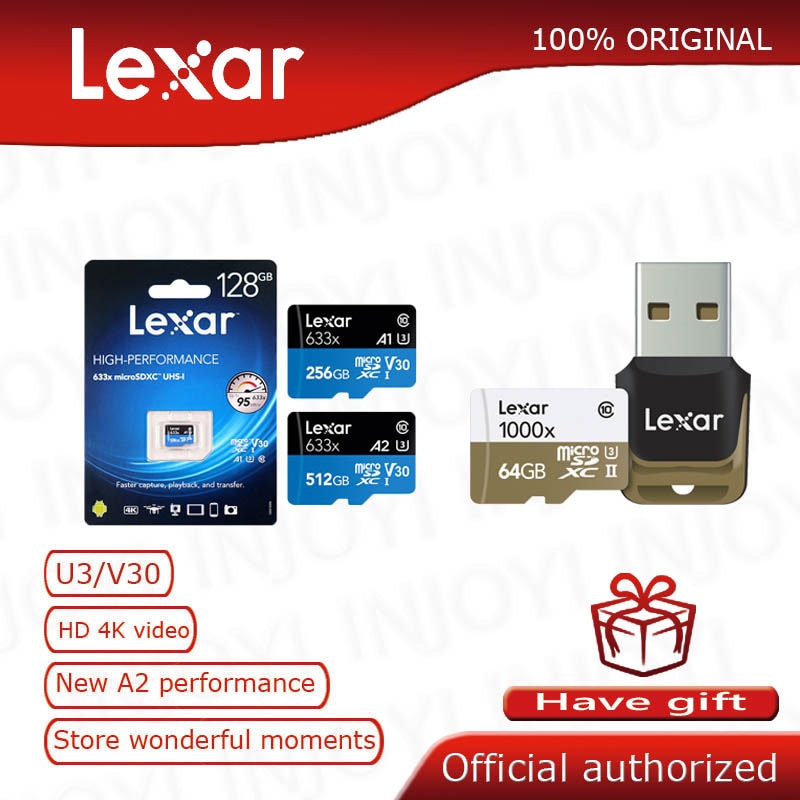 Thẻ Nhớ Lexar 633x 1000x TF Card 32GB 64GB 128GB 256GB 512GB 10 carte micro sd 1080p full-HD 3D Và 4K