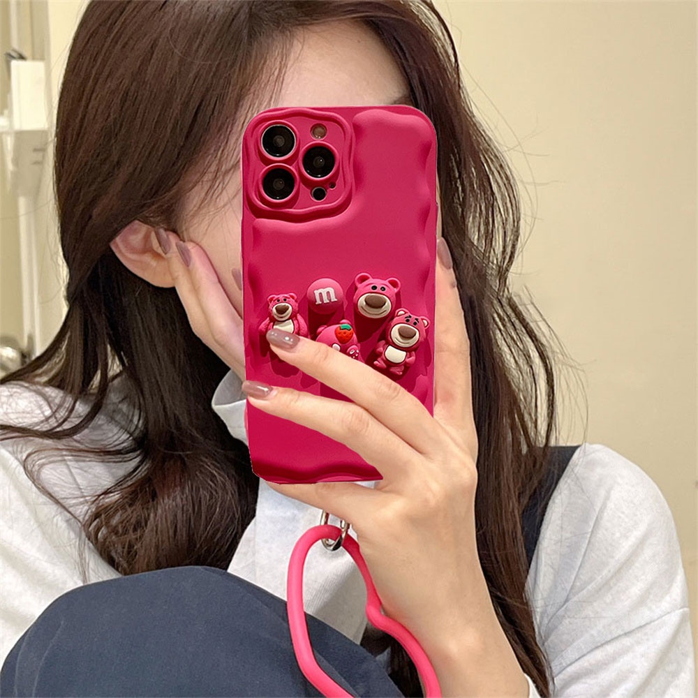 Ốp Điện Thoại TPU Mềm Mỏng Họa Tiết Gấu Và Dâu Tây Có Dây Đeo Cho Iphone 11 7Plus 13 12 11 Pro Max X XS XR
