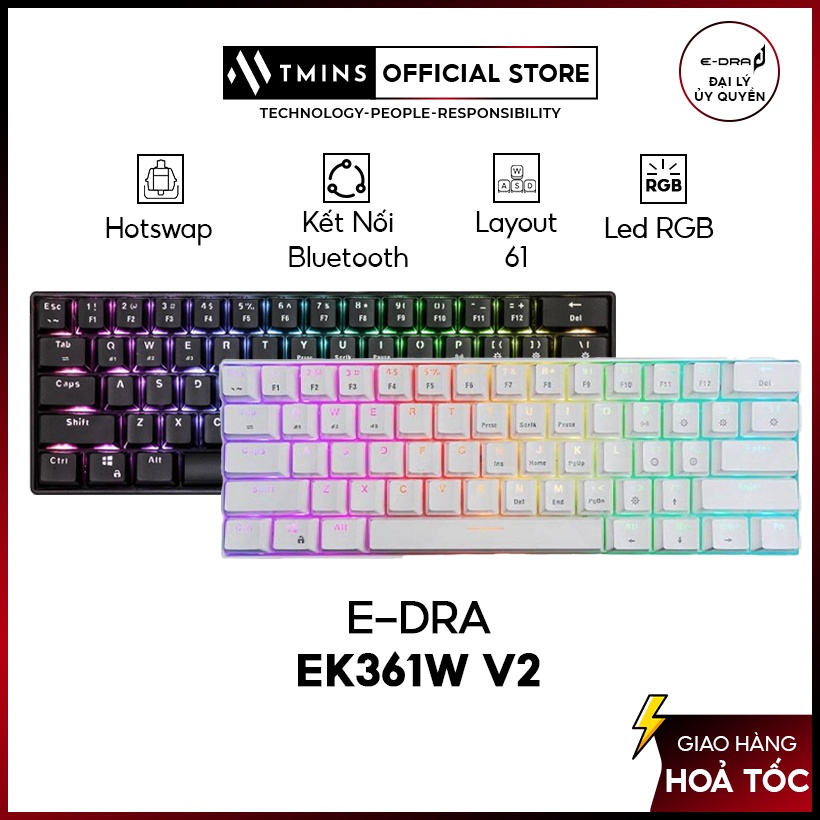 Bàn phím cơ không dây E-Dra EK361W V2 Bluetooth 5.0 (Hàng chính hãng)