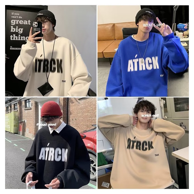 Áo Sweater Lông Cừu Cổ Tròn Dáng Rộng In Chữ Thời Trang Thu Đông Hàn Quốc Cho Nam Và Nữ